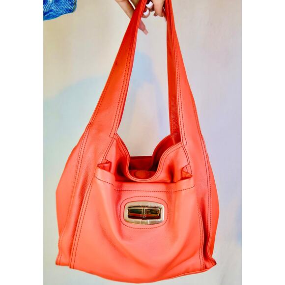 B. Makowsky RED Hot Metal Collection Leather Satchel Handbag Tote - Picture 1 of 4
